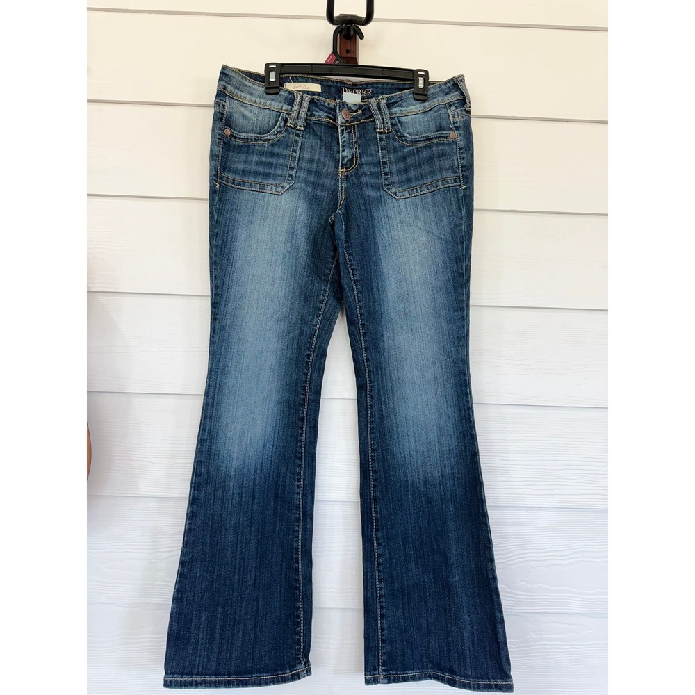 D- 56- Decree Womens Medium Wash Bootcut Stretch Jeans Size 13 Patch Pockets